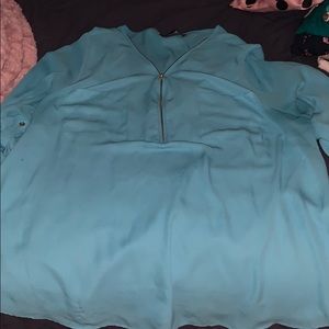 Long sleeve blue plus size blouse